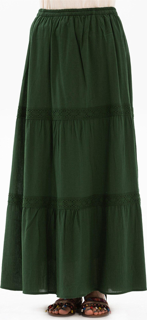 Uzun Şile Bezi Dantelli Yazlık Etek Yeşil Ysl