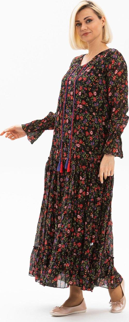 Uzun Kol Vual Gonca Uzun Yazlık Elbise Tomurcuk Desen Siyah 6162