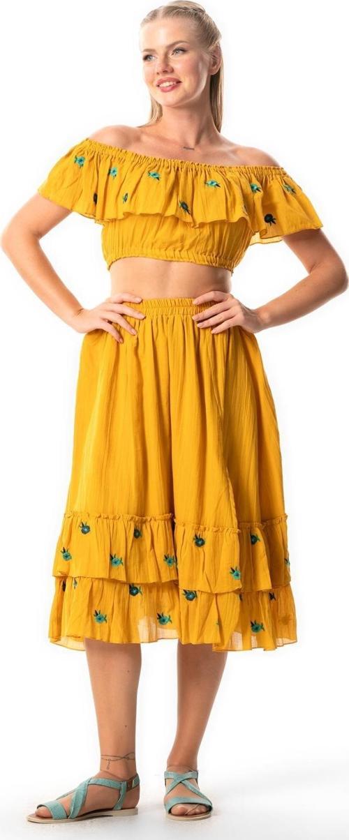 Lavinya Vual Nakışlı Uzun Yazlık Etek Hardal Hrd