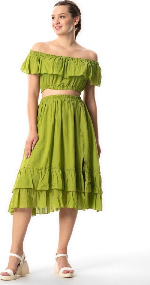 Lavinya Beli Lastikli Vual Uzun Yazlık Etek Fıstık Yeşili fysl