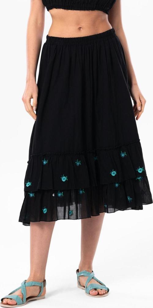 Lavinya Vual Nakışlı Uzun Yazlık Etek Siyah Syh