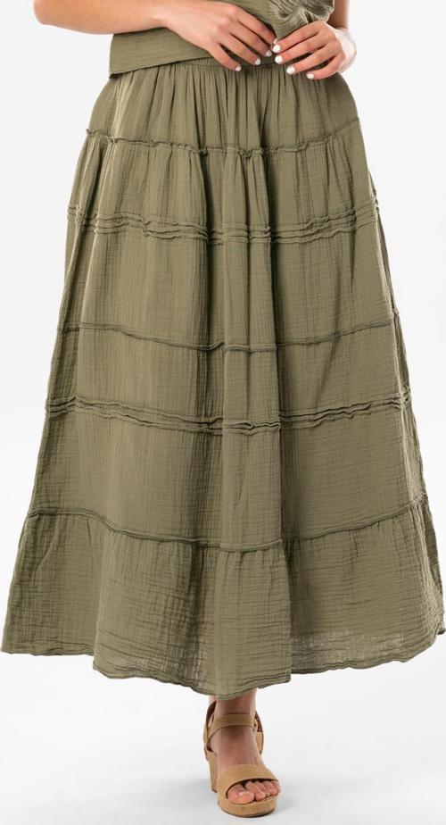 Benan Beli Lastikli Uzun Yazlık Müslin Etek Haki Hk