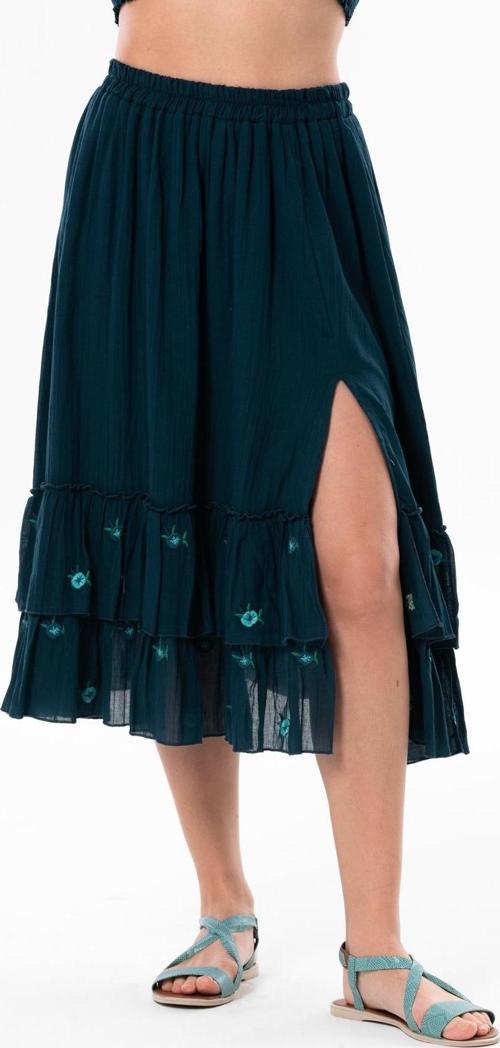 Lavinya Vual Nakışlı Uzun Yazlık Etek Petrol Ptrl