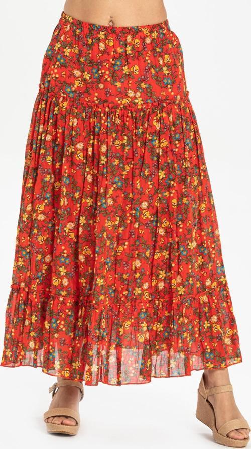 Buse Vual Uzun Yazlık Etek Tomurcuk Desen Turuncu 6168