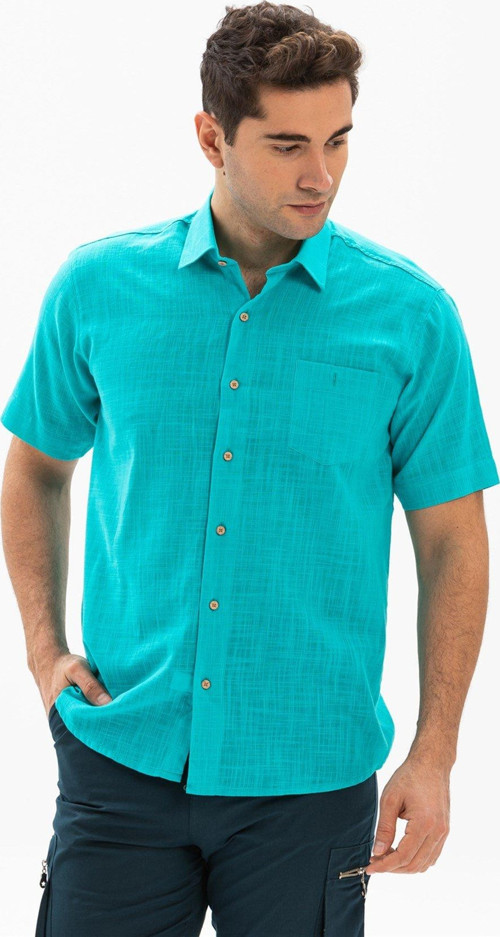 Büyük Beden Kısa Kol Şile Bezi Tek Cepli Erkek Yazlık Gömlek Turkuaz 3054