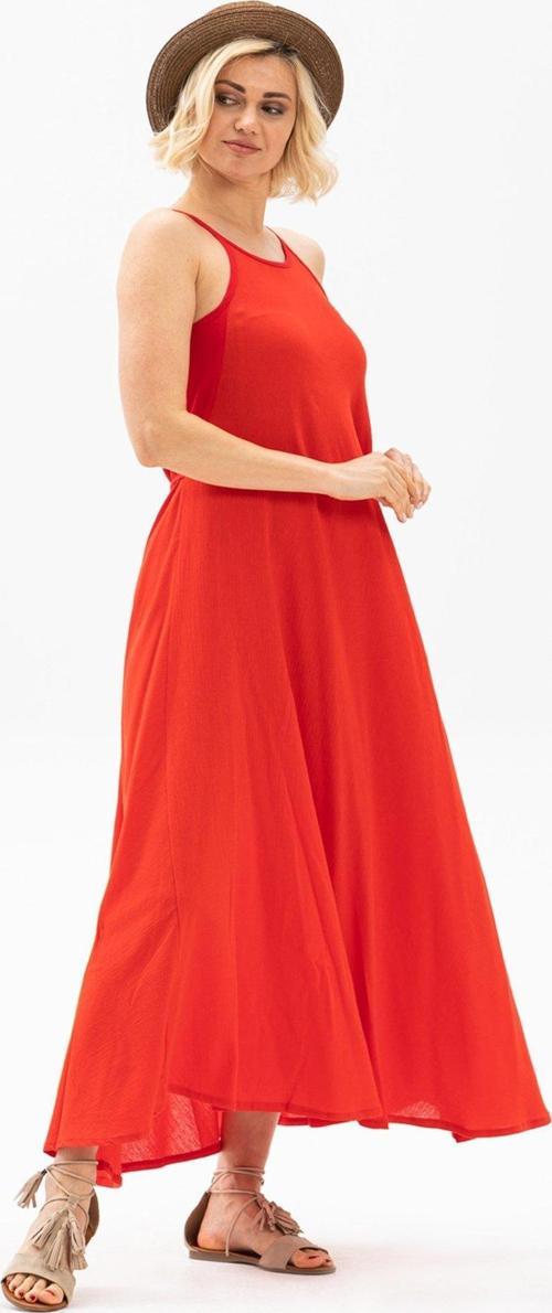 Askılı Şile Bezi Sima Uzun Yazlık Elbise Kırmızı Krmz