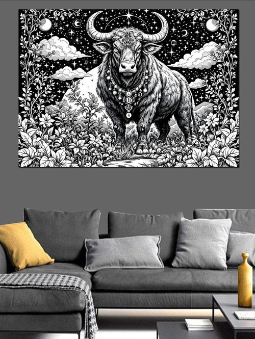Siyah-Beyaz Boğa Dekoratif Kanvas - Mdf Ahşap Tablo