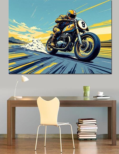 Hızlı Motosiklet Yarışı Dekoratif Kanvas - Mdf Ahşap Tablo