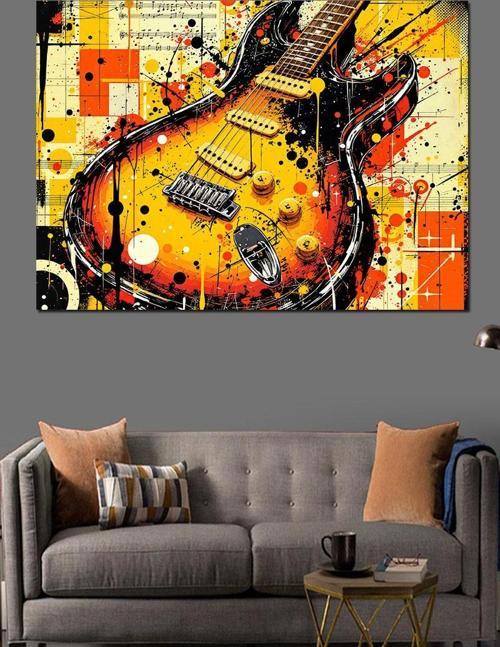 Renkli Elektro Gitar Dekoratif Kanvas - Mdf Ahşap Tablo