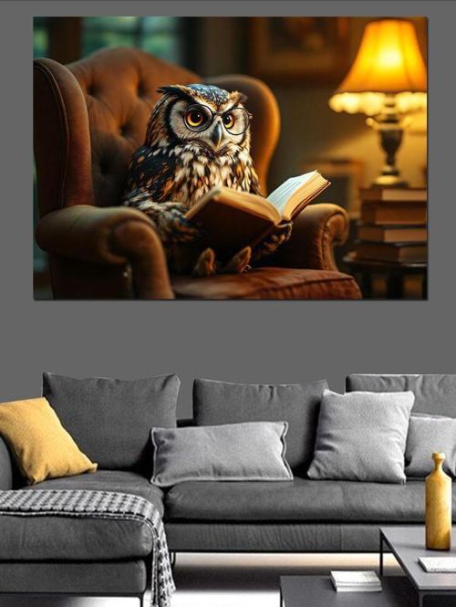 Kitap Okuyan Baykuş Dekoratif Kanvas - Mdf Ahşap Tablo