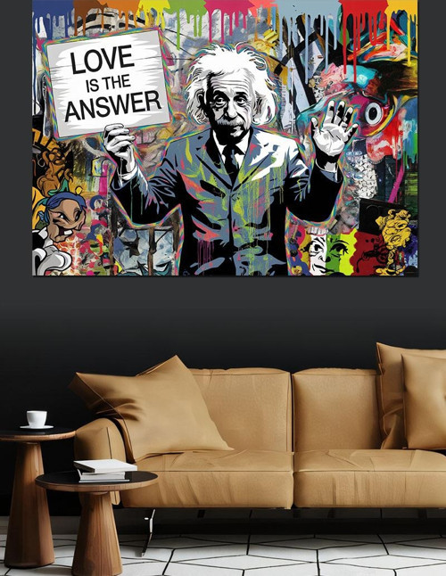Grafiti Einstein Portresi Dekoratif Kanvas - Mdf Ahşap Tablo