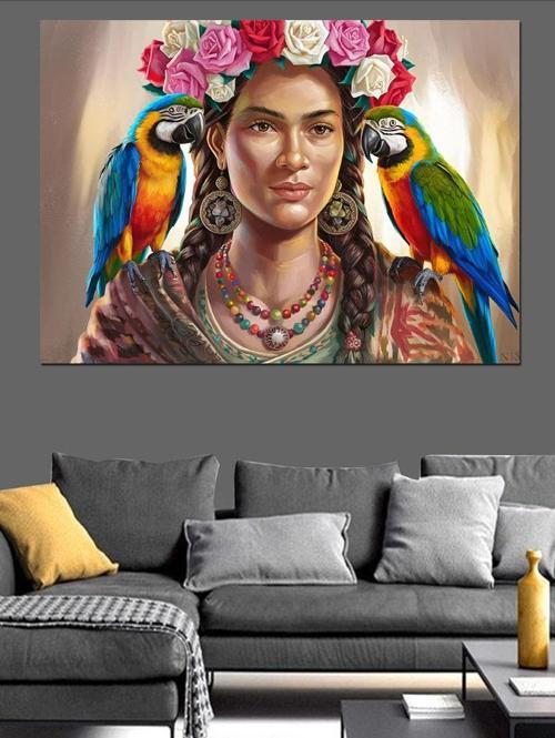 Papağanlı Frida Kahlo Dekoratif Kanvas - Mdf Ahşap Tablo