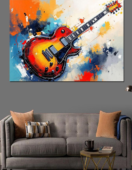 Kırmızı Elektro Gitar Sanatı Dekoratif Kanvas - Mdf Ahşap Tablo