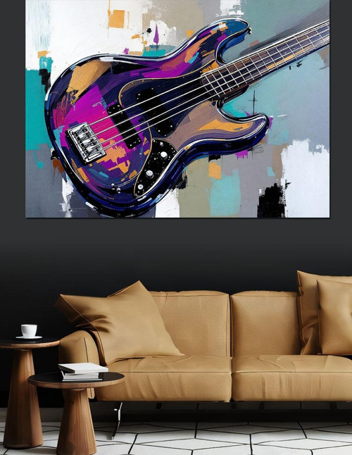 Soyut Renkli Elektro Gitar Dekoratif Kanvas - Mdf Ahşap Tablo