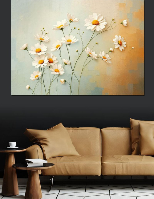Pastel Beyaz Çiçekler Dekoratif Kanvas - Mdf Ahşap Tablo