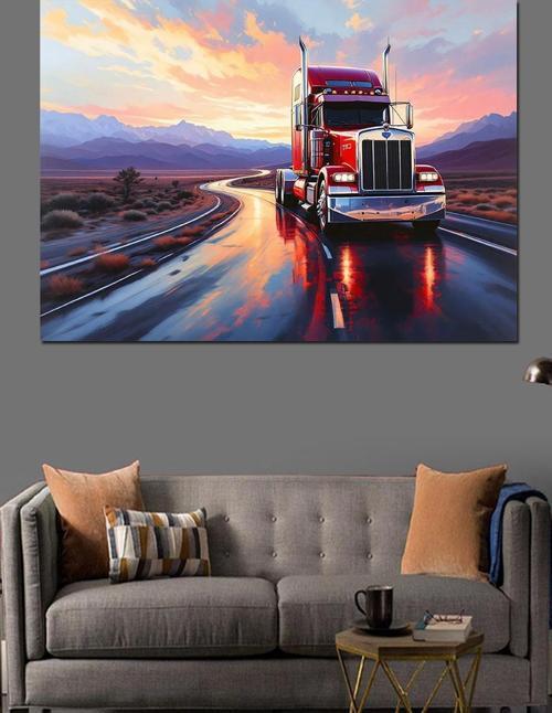 Yağmur Altında Kırmızı Tır Dekoratif Kanvas - Mdf Ahşap Tablo
