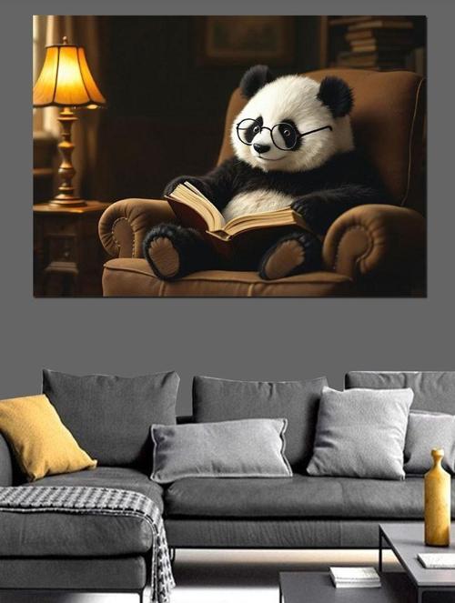 Kitap Okuyan Panda Dekoratif Kanvas - Mdf Ahşap Tablo