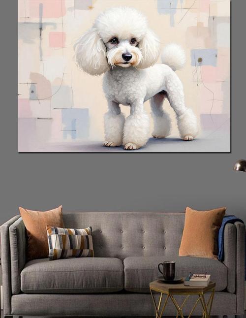 Beyaz Tüylü Poodle Dekoratif Kanvas - Mdf Ahşap Tablo
