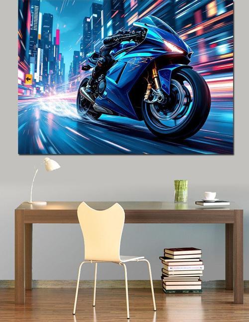 Gece Yarısı Hızlı Motor Dekoratif Kanvas - Mdf Ahşap Tablo