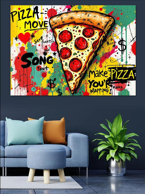 Graffiti Tarzı Pizza Sanatı Dekoratif Kanvas - Mdf Ahşap Tablo