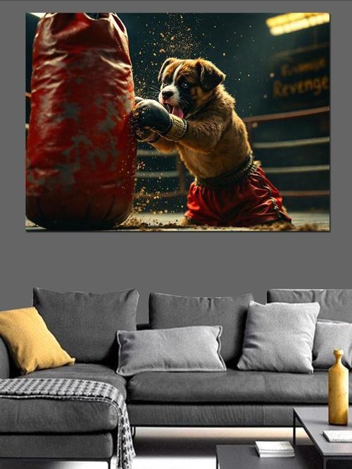 Boks Yapan Köpek Dekoratif Kanvas - Mdf Ahşap Tablo