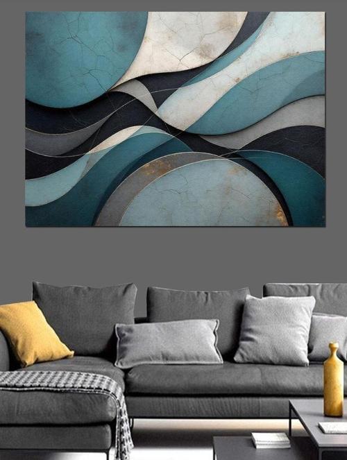 Mavi Ve Gri Soyut Sanat Dekoratif Kanvas - Mdf Ahşap Tablo