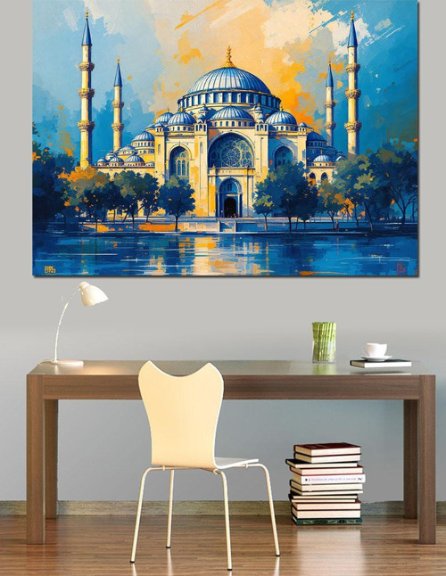 Mavi Camii Ve Gökyüzü Dekoratif Kanvas - Mdf Ahşap Tablo