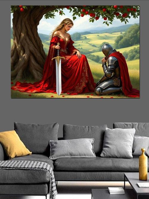 Orta Çağda Kadın Ve Savaşçı Dekoratif Kanvas - Mdf Ahşap Tablo