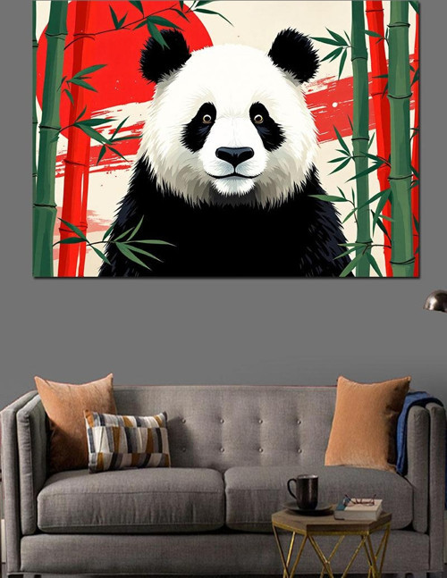 Bambu Ormanında Panda Dekoratif Kanvas - Mdf Ahşap Tablo