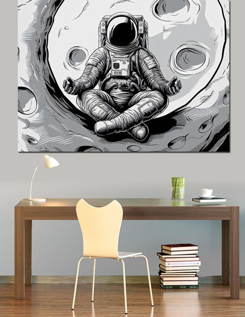 Ay Üstünde Astronot Dekoratif Kanvas - Mdf Ahşap Tablo