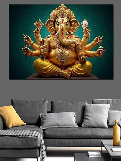 Altın Ganesha Heykeli Dekoratif Kanvas - Mdf Ahşap Tablo