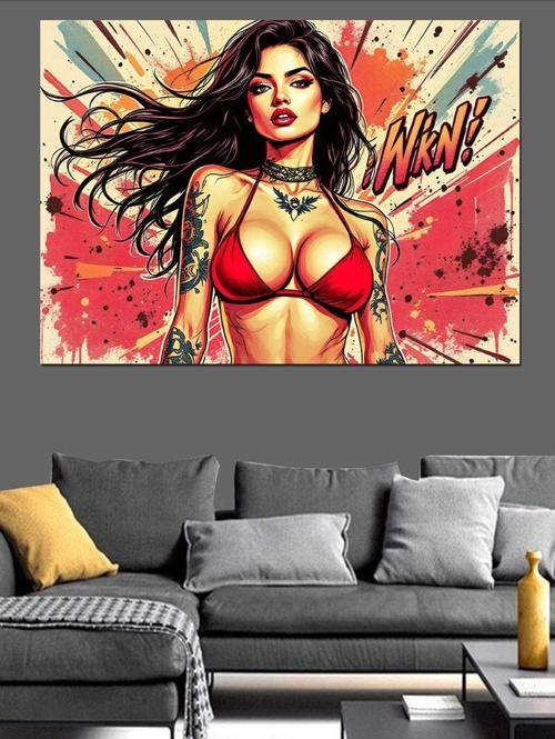 Pin-Up Çizgi Roman Kadın Dekoratif Kanvas - Mdf Ahşap Tablo