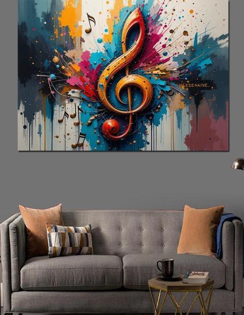 Renk Patlamalı Müzik Notaları Dekoratif Kanvas - Mdf Ahşap Tablo