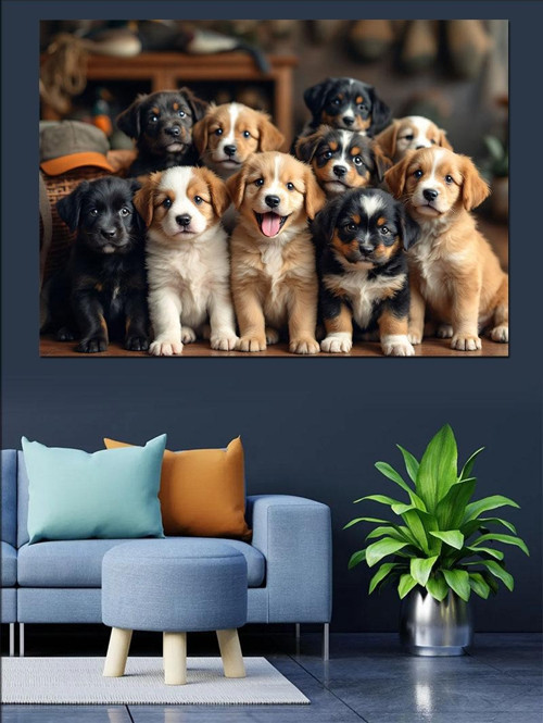 Yavru Köpek Grubu Dekoratif Kanvas - Mdf Ahşap Tablo