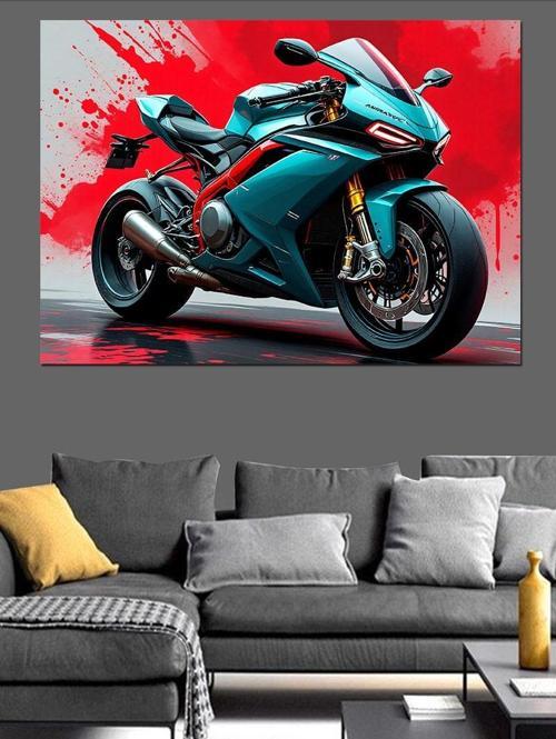 Hızlı Turkuaz Motosiklet Dekoratif Kanvas - Mdf Ahşap Tablo