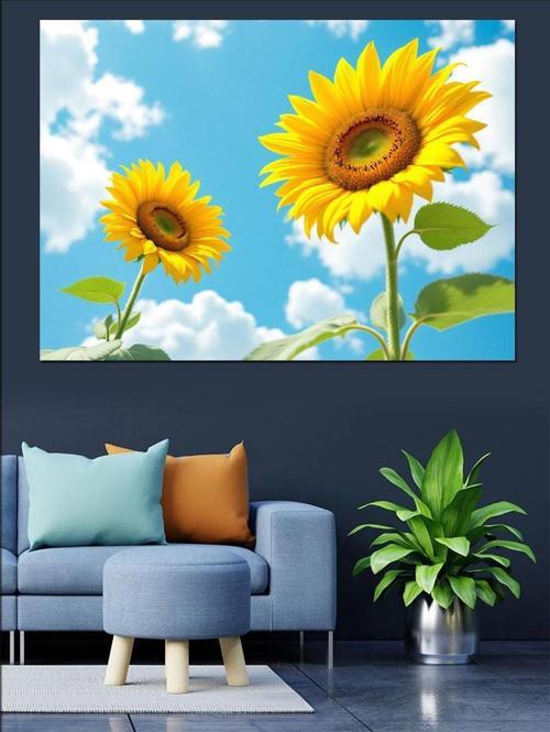 Mavi Gökyüzü Ve Ayçiçekleri Dekoratif Kanvas - Mdf Ahşap Tablo