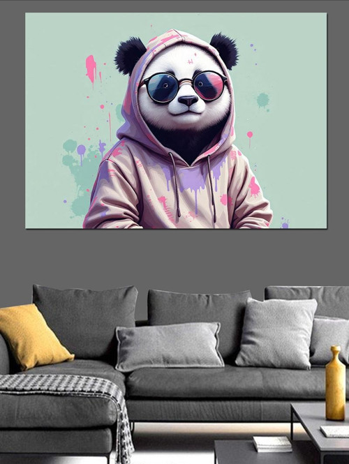 Kapüşonlu Pembe Panda Karakter Dekoratif Kanvas - Mdf Ahşap Tablo