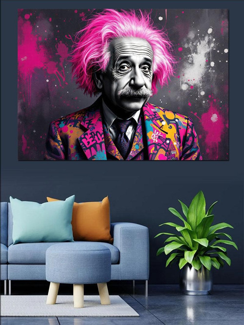 Çılgın Einstein Portresi Dekoratif Kanvas - Mdf Ahşap Tablo