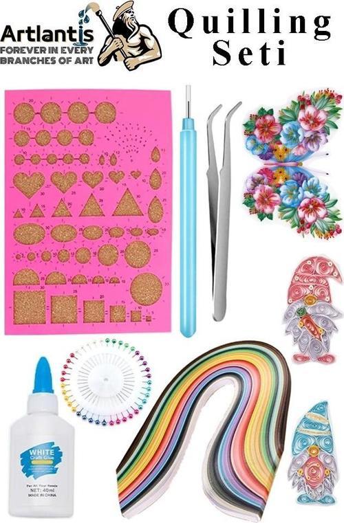 Quilling Seti 1 Paket Quilling Şablonu 10 mm 50 cm Quilling Kağıdı Cımbız Tutkal Yapıştırıcı Kağıt Kıvırma Kalemi İğne