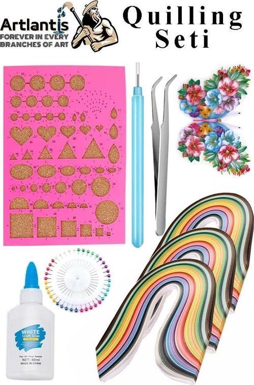 Quilling Seti 1 Paket Quilling Şablonu 10mm 50cm Quilling Kağıdı Cımbız Tutkal Yapıştırıcı Kağıt Kıvırma Kalemi İğne