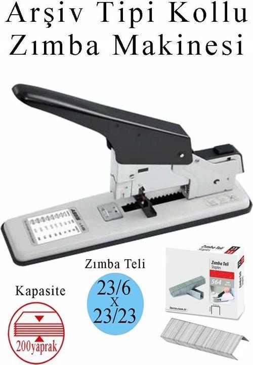 Büyük Boy Zımba Makinesi 1 Adet Arşiv Tipi Zımba Makinası 200 Yaprak Kapasiteli Zımba Teli Hediyeli Kollu Zımba Makinası