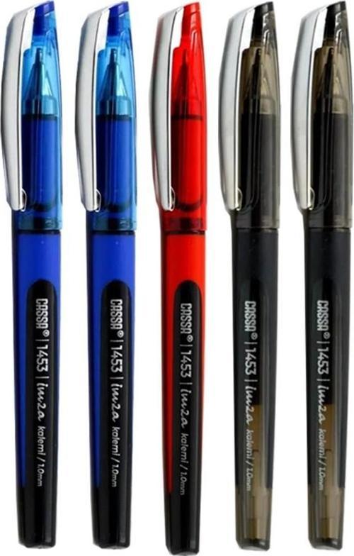 Siyah Mavi Kırmızı İmza Kalemi 5 Adet 1.00 mm Kalın Uçlu İmza Pilot Kalem Ekonomik Kaliteli Cassa 1453 İmza Kalemi