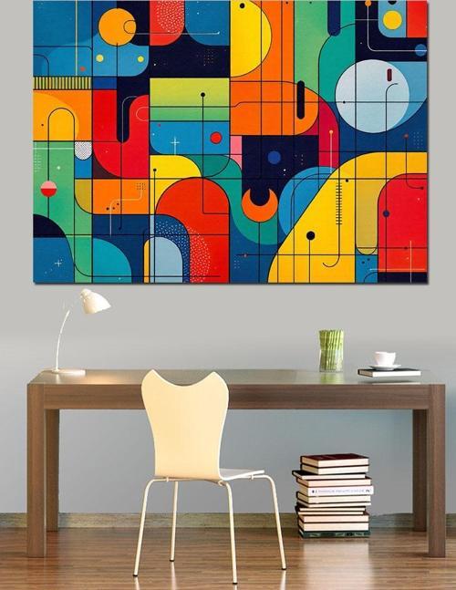 Soyut Geometrik Renkler Dekoratif Kanvas - Mdf Ahşap Tablo