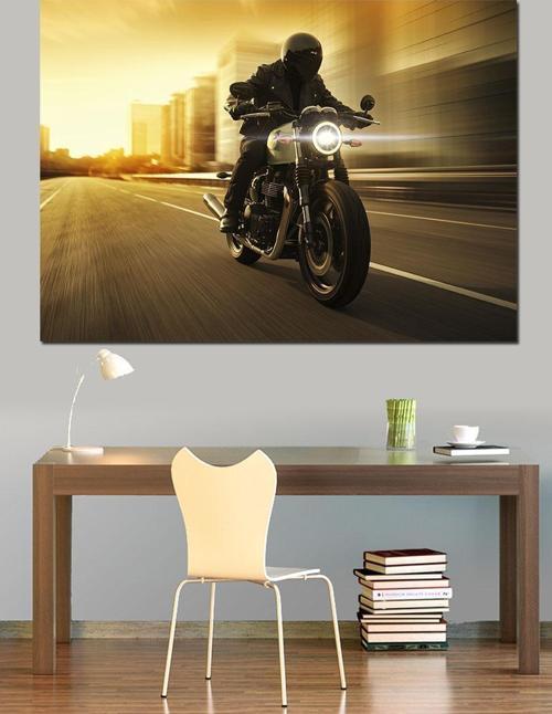 Gün Batımında Motosiklet Dekoratif Kanvas - Mdf Ahşap Tablo