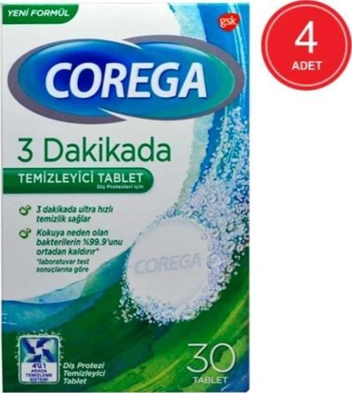 Corega 3 Dakikada Protez Temizleyici Tablet 30\\\'lu x 4 Paket