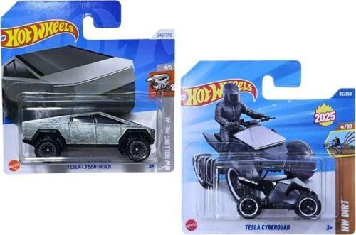 2 Araç Tesla Set - Hot Wheels Tesla Cyberquad & Tesla Cybertruck (1/64)
