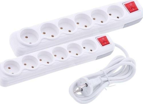 6'lı Anahtarlı Grup Priz Lara 10 Metre Topraklı Açma Kapamalı Priz (F511E)