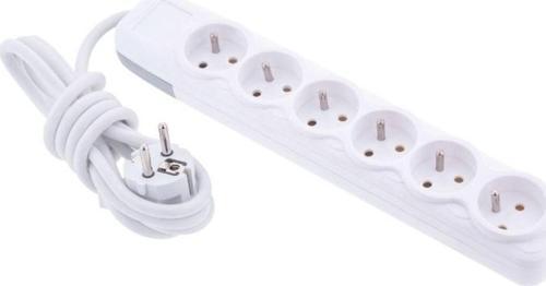 6'lı Grup Priz 5 Metre Lara Topraklı Elektrik Prizi Beyaz (F509C)