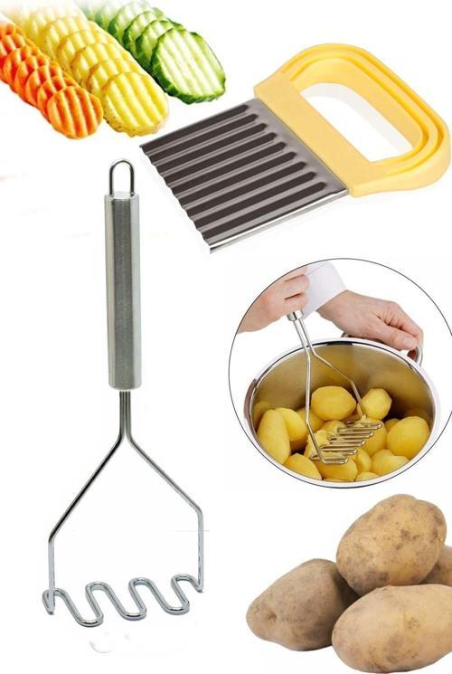 Metal Patates Ezici + Tırtıklı Patates Dilimleyici