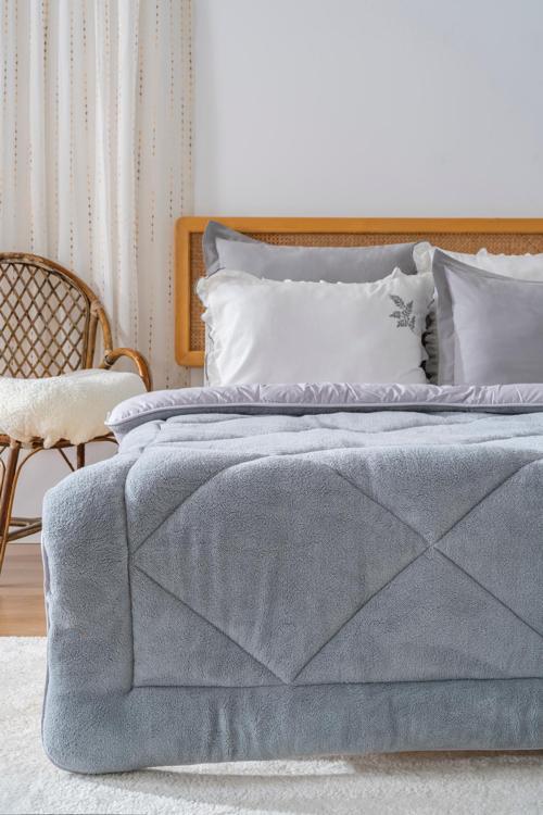 Gri Loura Tek Kişilik Çift Taraflı Lüx Wellsoft Yorgan 155x215 cm